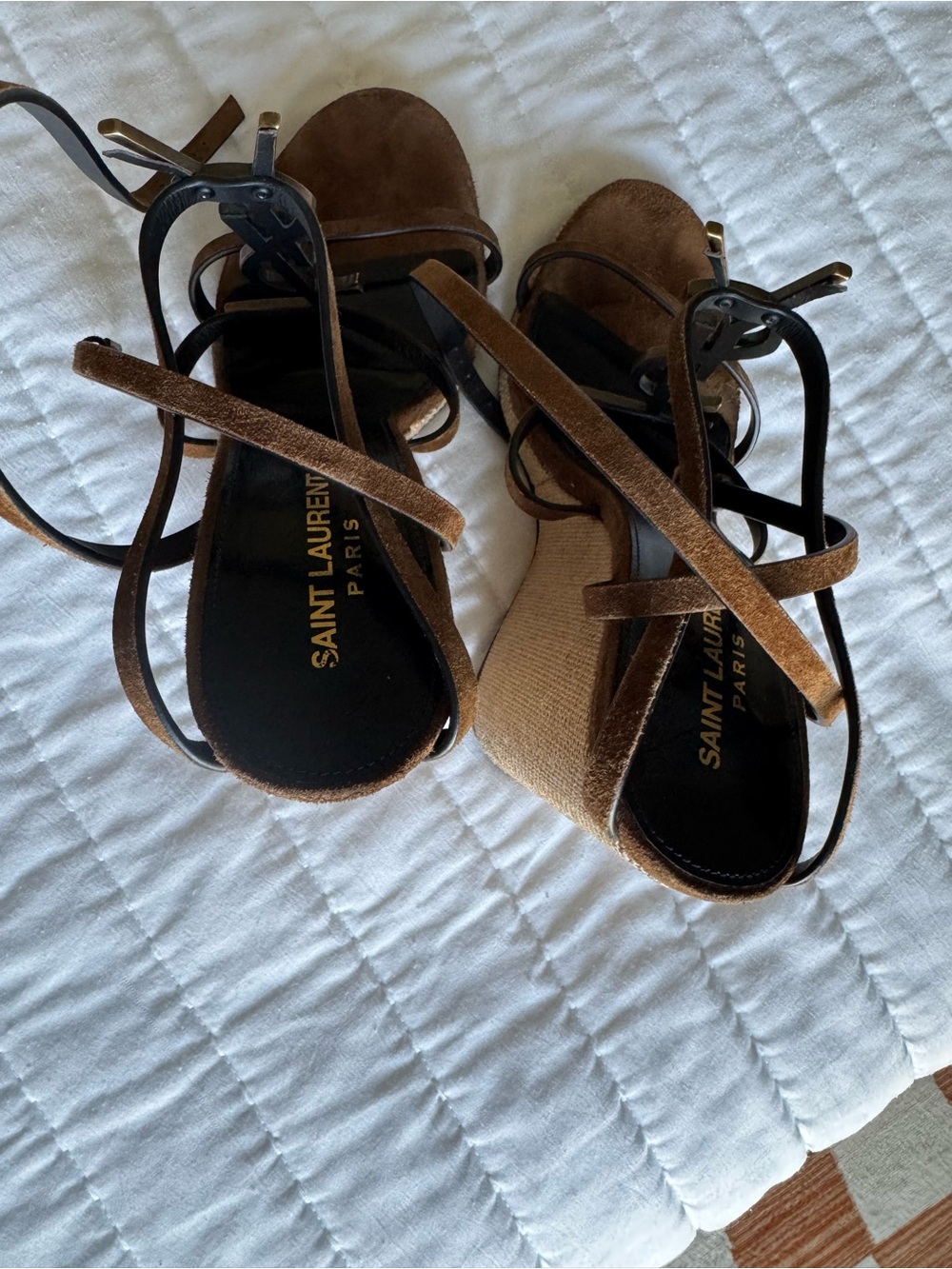 Saint Laurent YSL Cassandra Brown Suede Strappy Sandals - Picture 6 of 10